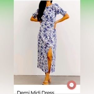 Demi midi dress ivory and blue.
